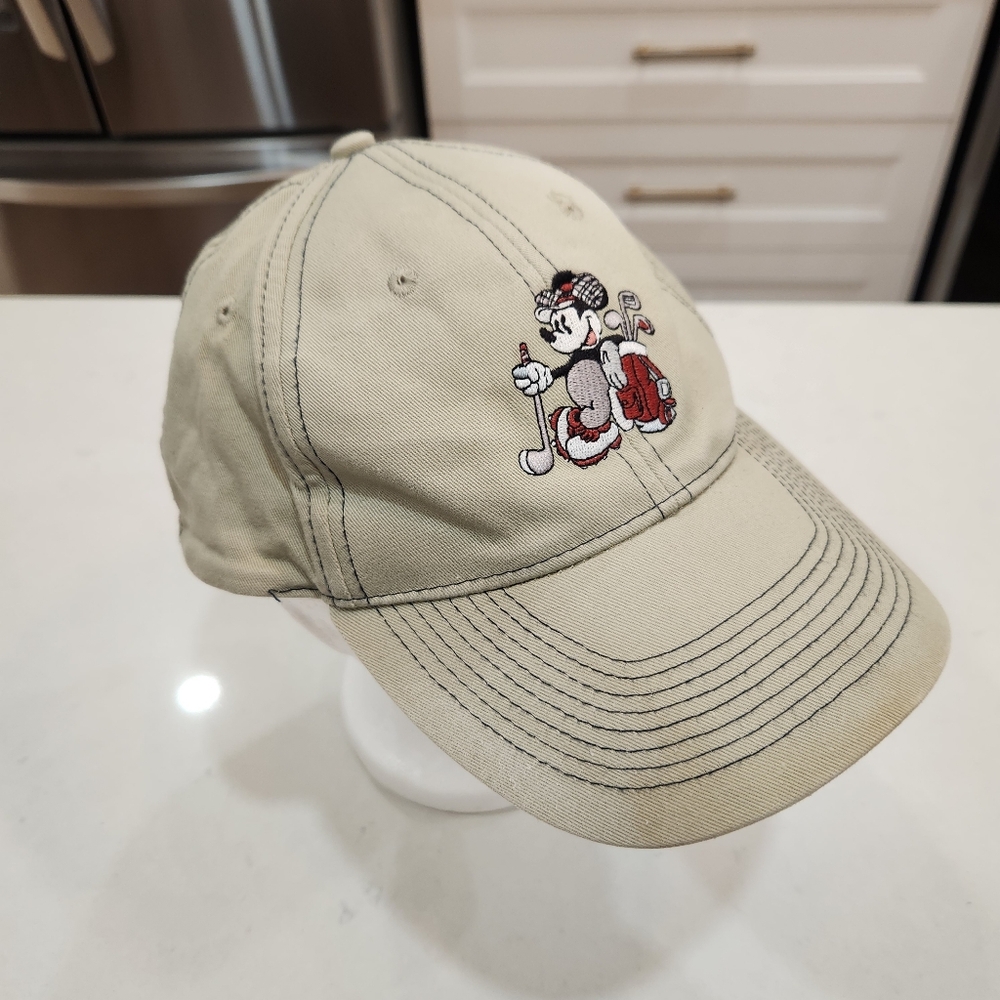 Vintage Disney Beige Mickey Mouse Snapback Cap Hat Golf Disneyana 100% Cotton